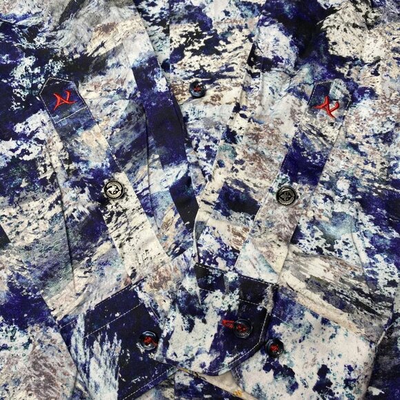 NEW AU NOIR Magnani Indigo Woven Stretch Abstract Button-Down Shirt – Size 4XL - Picture 5 of 11